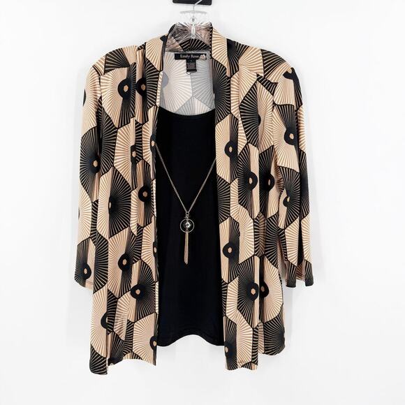 Emily Rose Black & Beige Retro Geometric Layered Blouse with Necklace Size Small - Picture 1 of 9